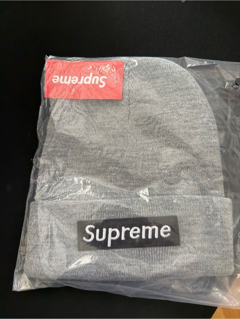 NWT Supreme x New Era Box Logo Beanie Hat Heather Gray & Black Size OS